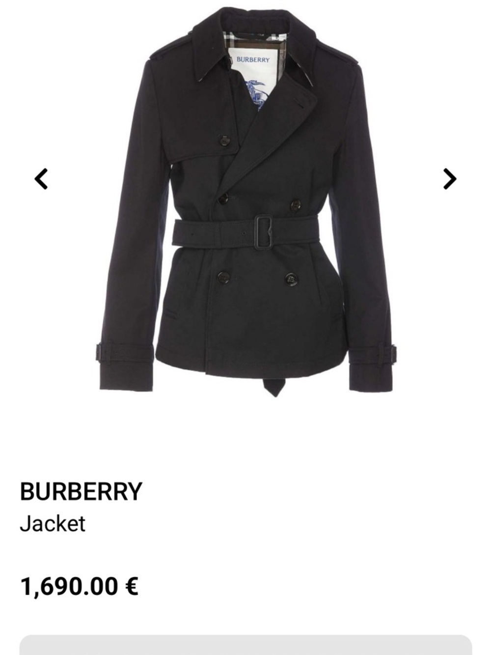 Burberry Black Short Double-Breasted Belted Trench Coat